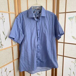 Bertigo Light Blue 100% Cotton Short Sleeve button shirt Men sz L